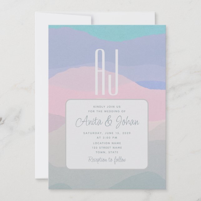 Pastel Pink and Dusty Blue Modern Wedding  Invitation (Front)