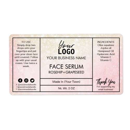 Pastel Pink And Gold Face Serum Label
