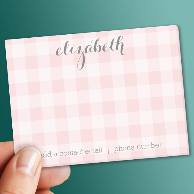 Pastel Pink and Gray Buffalo Check Add Your Name Post-it Notes (Custom Post It Note Pad)