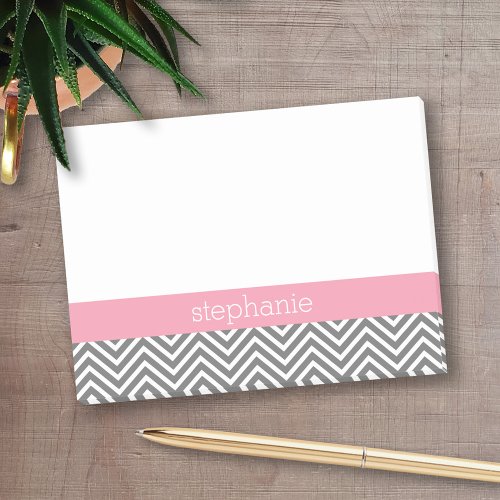 Pastel Pink and Gray Chevrons Custom Name Post_it Notes