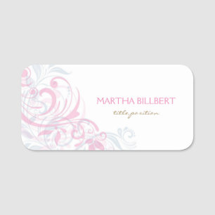Pastel Pink And Gray Flowers Name Tag