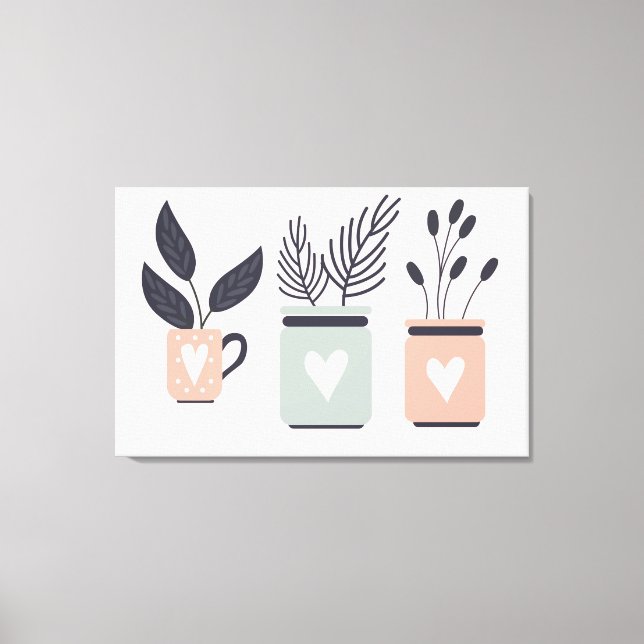 Pastel pink and gray modern pot plants canvas print (Front)