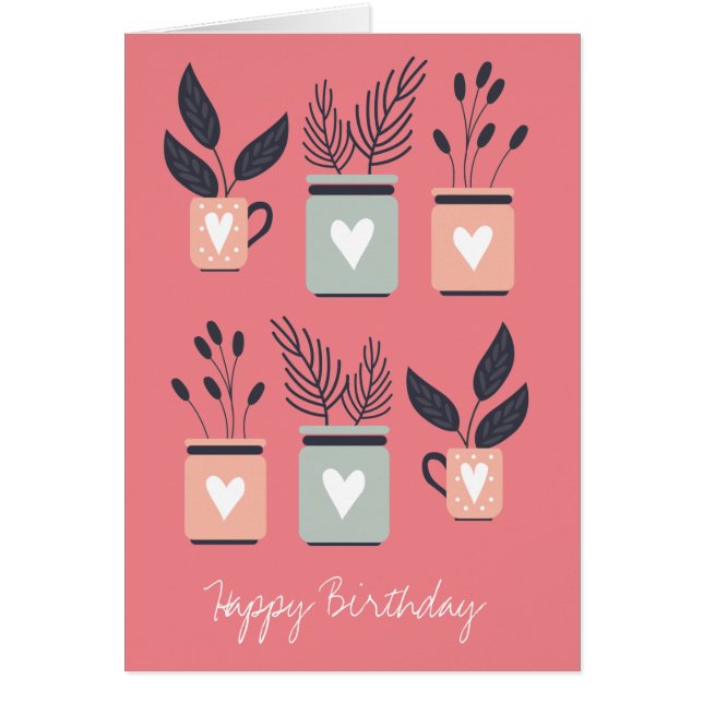 Pastel pink and gray modern pot plants cards (Front)