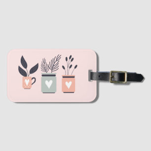 Pastel pink and gray modern pot plants luggage tag