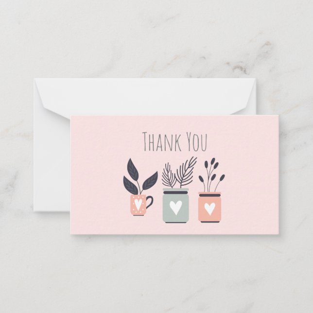 Pastel pink and gray modern pot plants note card (Front)