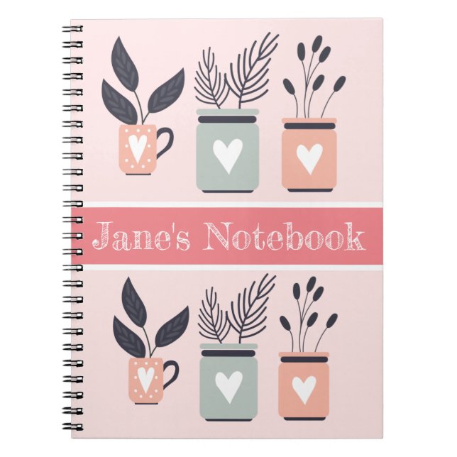 Pastel pink and gray modern pot plants notebook (Front)