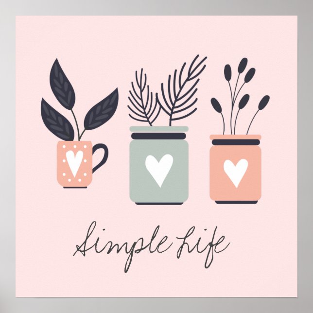 Pastel pink and gray modern pot plants poster (Front)