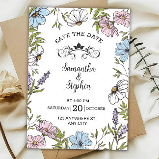 Pastel Pink and Green and Blue Save The Date Invitation
