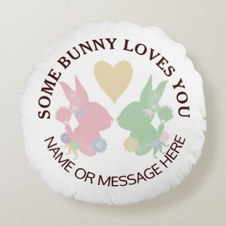 Pastel Pink and Green Bunnies with Heart Custom Round Pillow