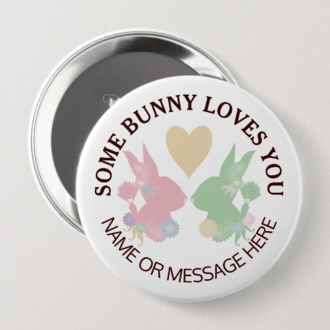 Pastel Pink and Green Bunnies with Heart Easter Button (Front & Back)