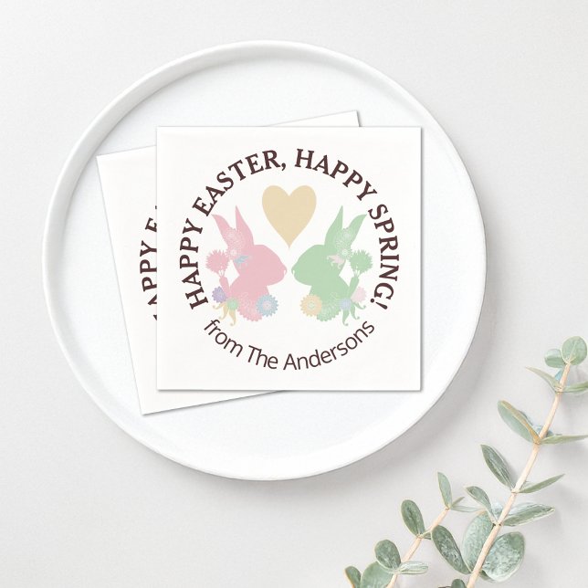 Pastel Pink and Green Bunnies with Heart Easter Napkins (Creator Uploaded)