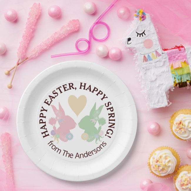 Pastel Pink and Green Bunnies with Heart Easter
