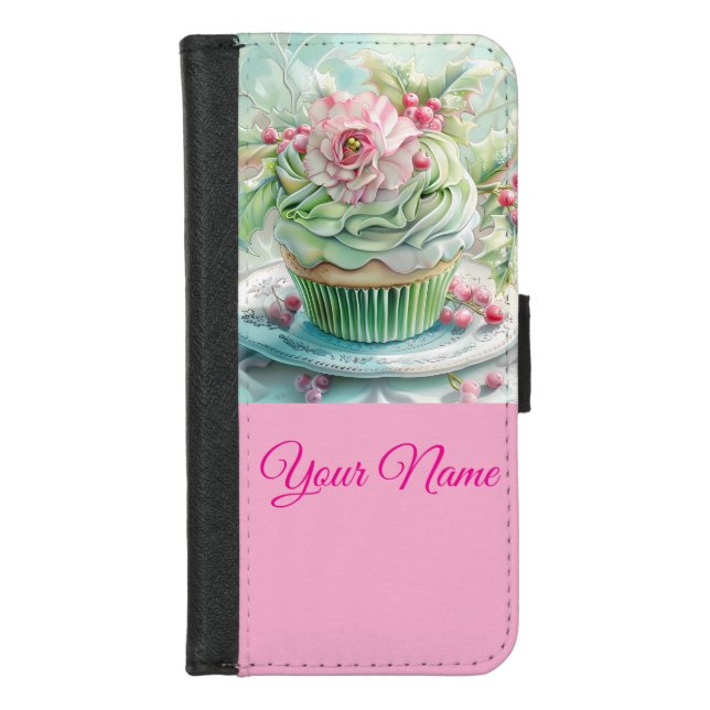 Pastel Pink and Green Christmas iPhone Wallet Case (Front)