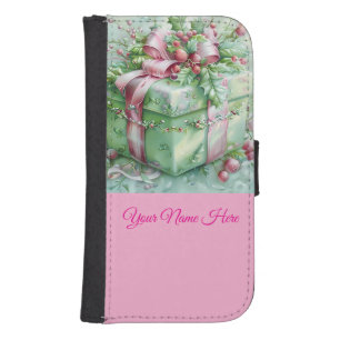 Pastel Pink and Green Christmas Galaxy S4 Wallet Case