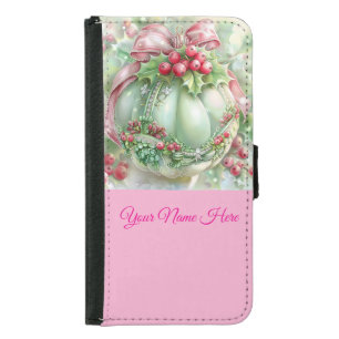 Pastel Pink and Green Christmas Samsung Galaxy S5 Wallet Case