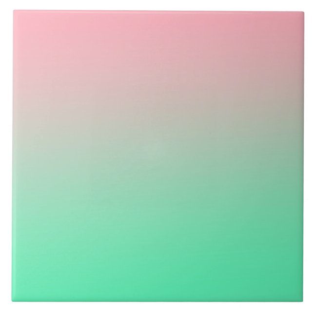 Pastel pink and green gradient ombre pair ceramic tile (Front)