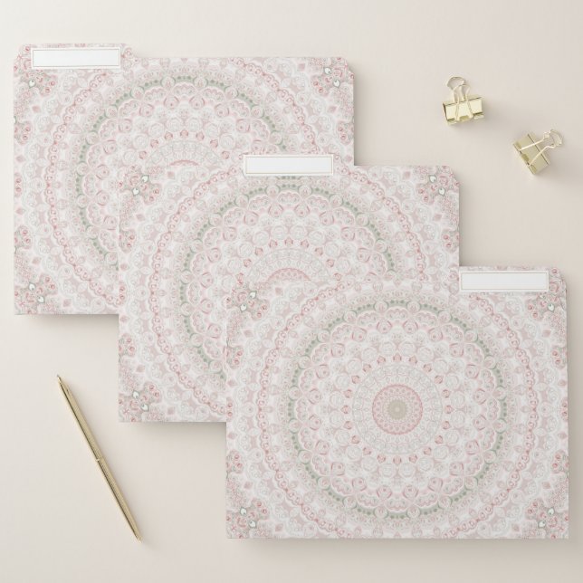 Pastel Pink and Green Mandala Pattern Design File Folder (Set)