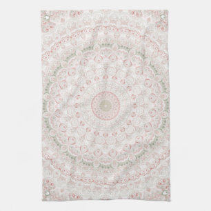 Pastel Pink and Green Mandala Pattern Design Kitchen Towel