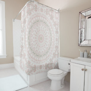 Pastel Pink and Green Mandala Pattern Design Shower Curtain