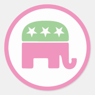 Pastel Pink and Green Republican Elephant Classic Round Sticker
