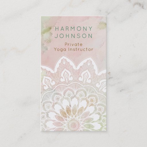 Customizable Pastel Pink and Green White Mandala Serene Business Card