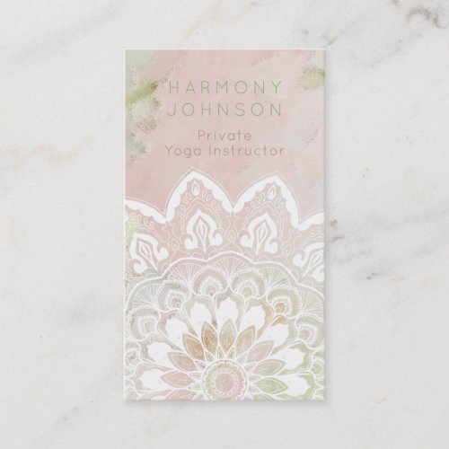 Pastel Pink and Green White Mandala Serene Business Card