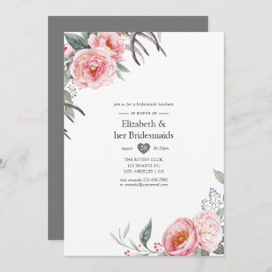 Pastel Pink and Grey Boho Floral Bridal Shower Invitation