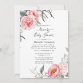 Pastel Pink and Grey Boho Floral Drive By Shower Invitation (Front)