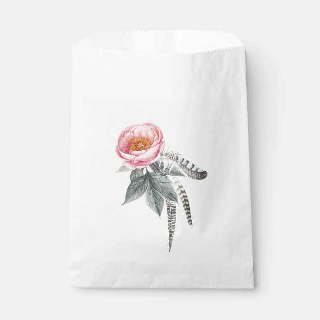 Pastel Pink and Grey Boho Floral Favor Bag (Front)