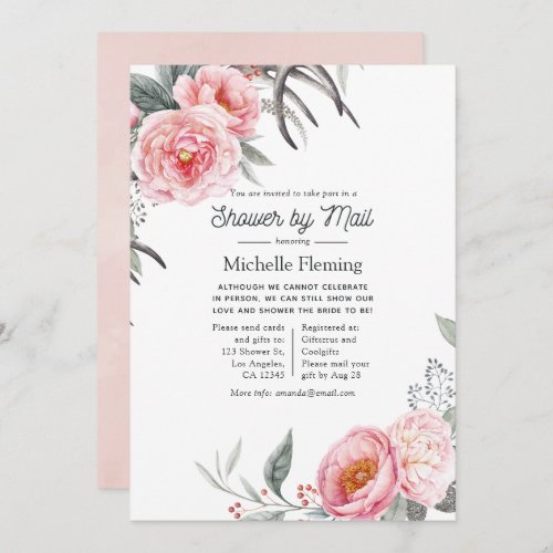 Pastel Pink and Grey Boho Floral Shower by Mail Invitation