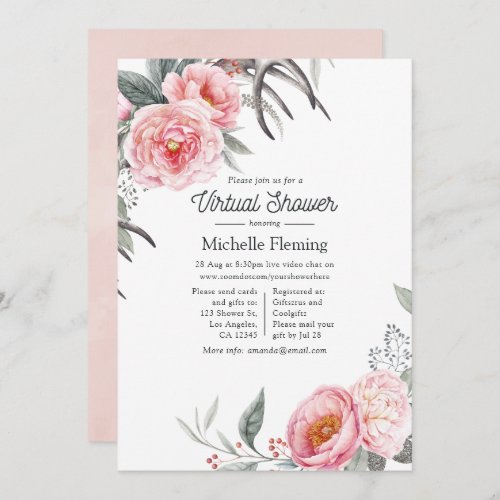 Pastel Pink and Grey Boho Floral Virtual Shower Invitation