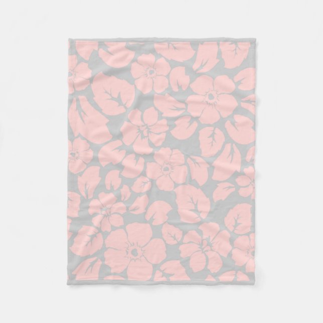 Pastel Pink and Grey Floral Fleece Blanket (Front)