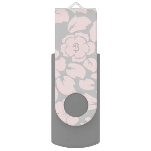 Pastel Pink and Grey Floral Monogram Flash Drive