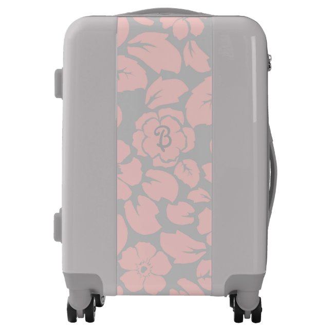 Pastel Pink and Grey Floral Monogram Luggage (Front)