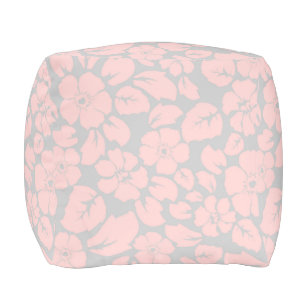 Pastel Pink and Grey Flower Pattern Pouf