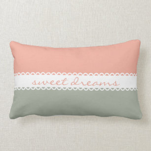 Pastel Pink and Grey Sweet Dreams Ribbon Lumbar Pillow