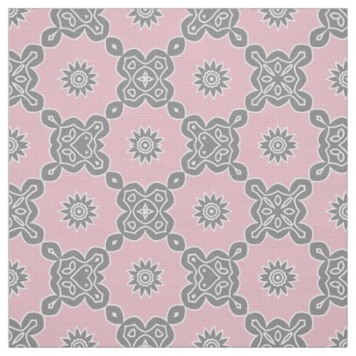 Pastel Pink and Grey Vintage Damask Mosaic Pattern Fabric