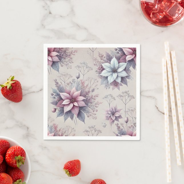 Pastel Pink and Lavender Poinsettia Decoupage Napkins (Insitu)