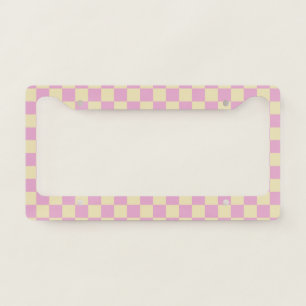 Pastel Pink and Light Yellow Checkerboard License Plate Frame