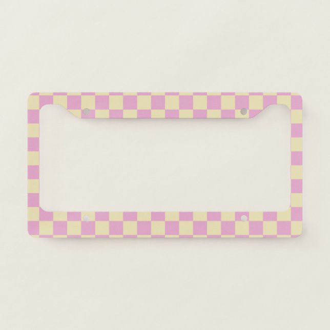 Pastel Pink and Light Yellow Checkerboard License Plate Frame (Front)