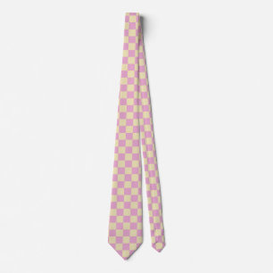 Pastel Pink and Light Yellow Checkerboard Neck Tie