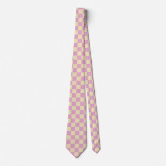 Pastel Pink and Light Yellow Checkerboard Neck Tie