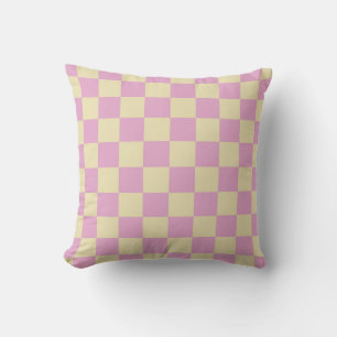 Pastel Pink and Light Yellow Checkerboard Throw Pillow