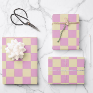 Pastel Pink and Light Yellow Checkerboard Wrapping Paper Sheets