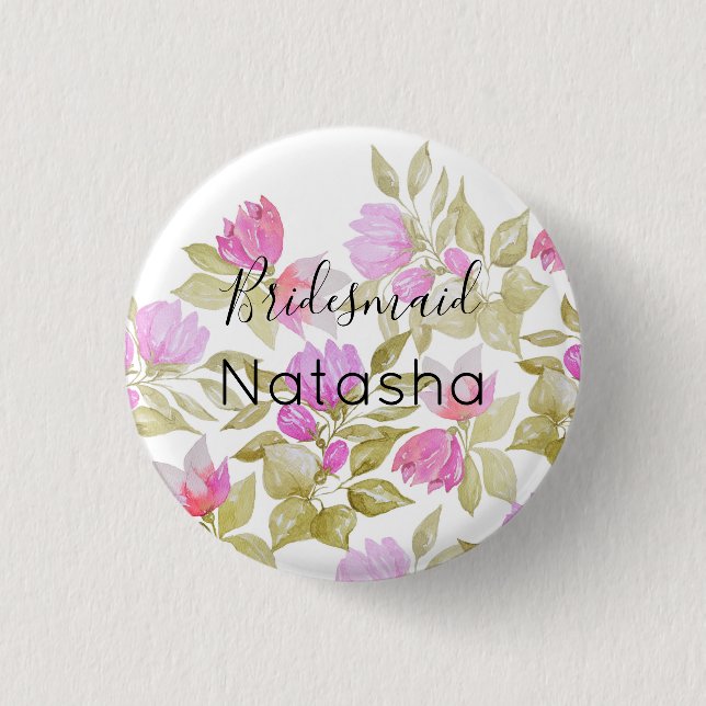 Pastel Pink And Lilac Watercolor Flowers  Button (Front)