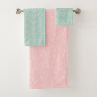Pastel pink and mint green floral towel set