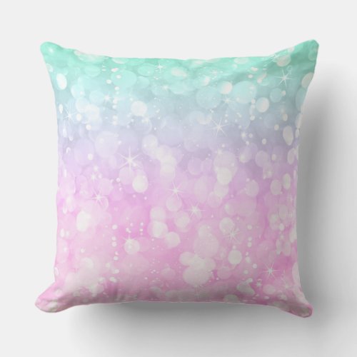 Pastel pink and mint_green glam bokeh glitter throw pillow