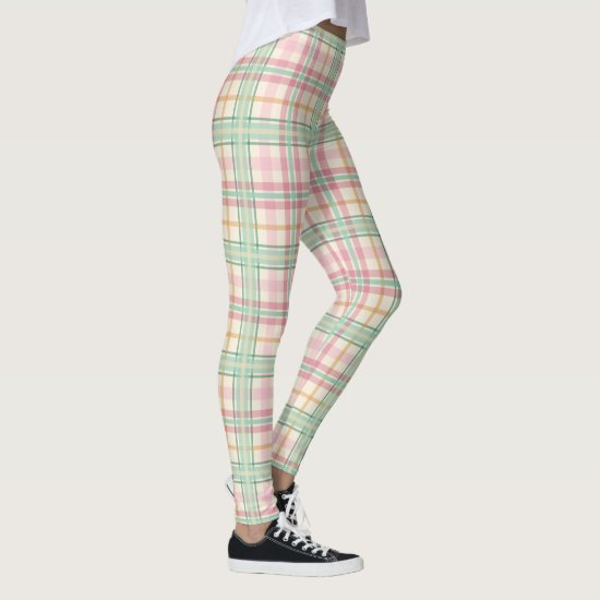 Pastel pink and mint plaid leggings