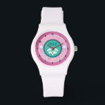 Pastel pink and minty green pickleball watch<br><div class="desc">Cool Watch for pickleball playing relatives or friends. Pickleball: patience before power. Watch with numbers</div>