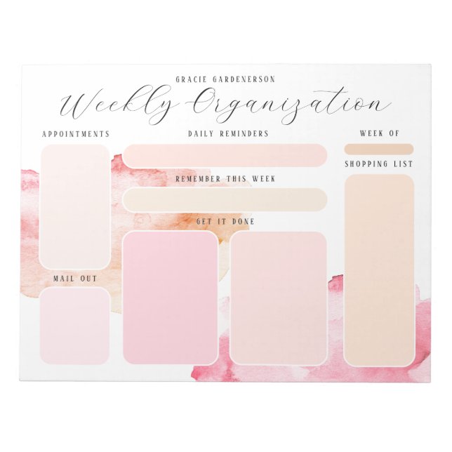 Pastel Pink and Orange Custom Weekly Organization Notepad (Front)